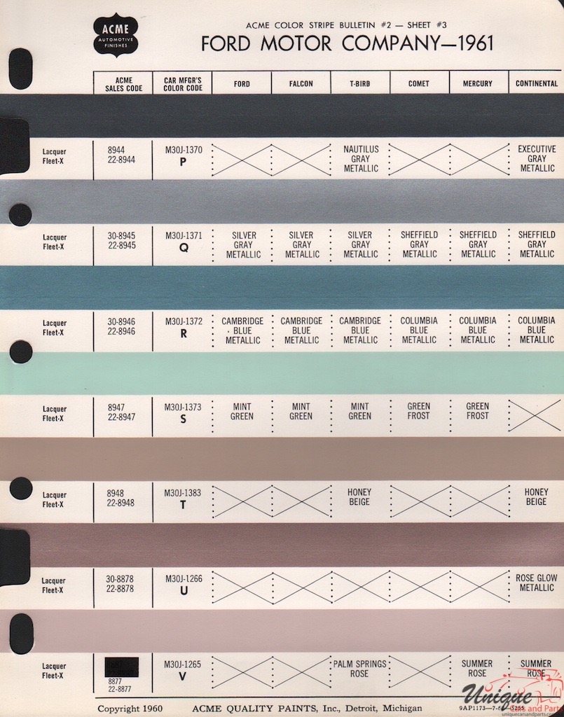 1961 Ford Paint Charts Acme 3